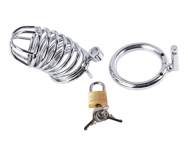 Red Chrome Male Chastity Belt Device – Secure Metal Lock & Bird Cage Design, Multiple Ring Sizes