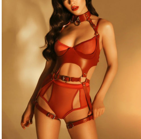 Trendy PU Leather Suit for Couples – Slim Fit Flirting Accessories for Dance and Street Fashion
