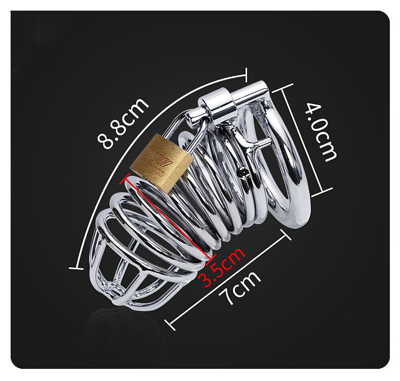 Red Chrome Male Chastity Belt Device – Secure Metal Lock & Bird Cage Design, Multiple Ring Sizes