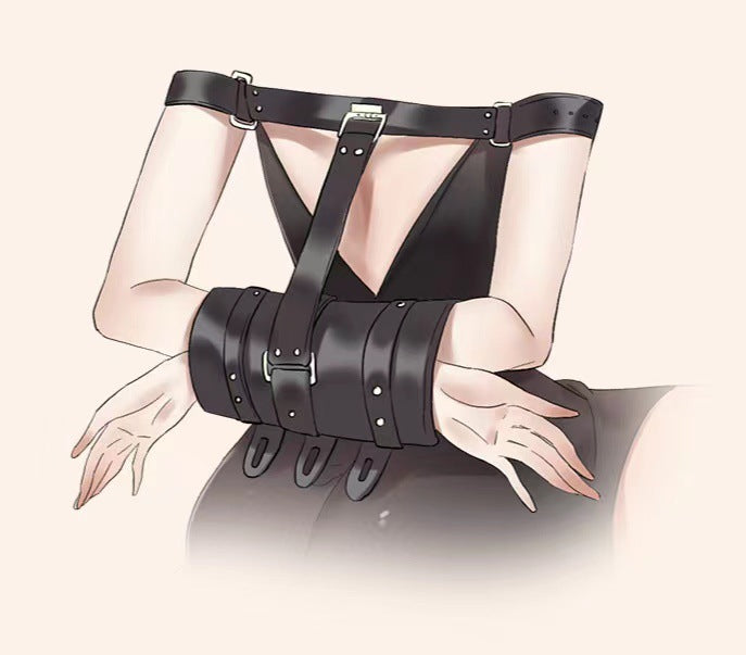 Black PU Leather Bondage Handcuffs for Arm to Wrist Restraint | BDSM Sex Toy