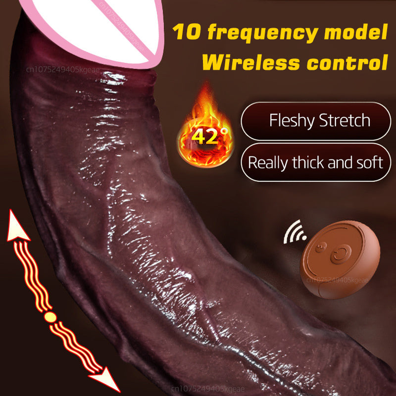 Women's Electric Retractable Silicone Toy - Black and Purple, Heating, Telescopic, and Vibrating
