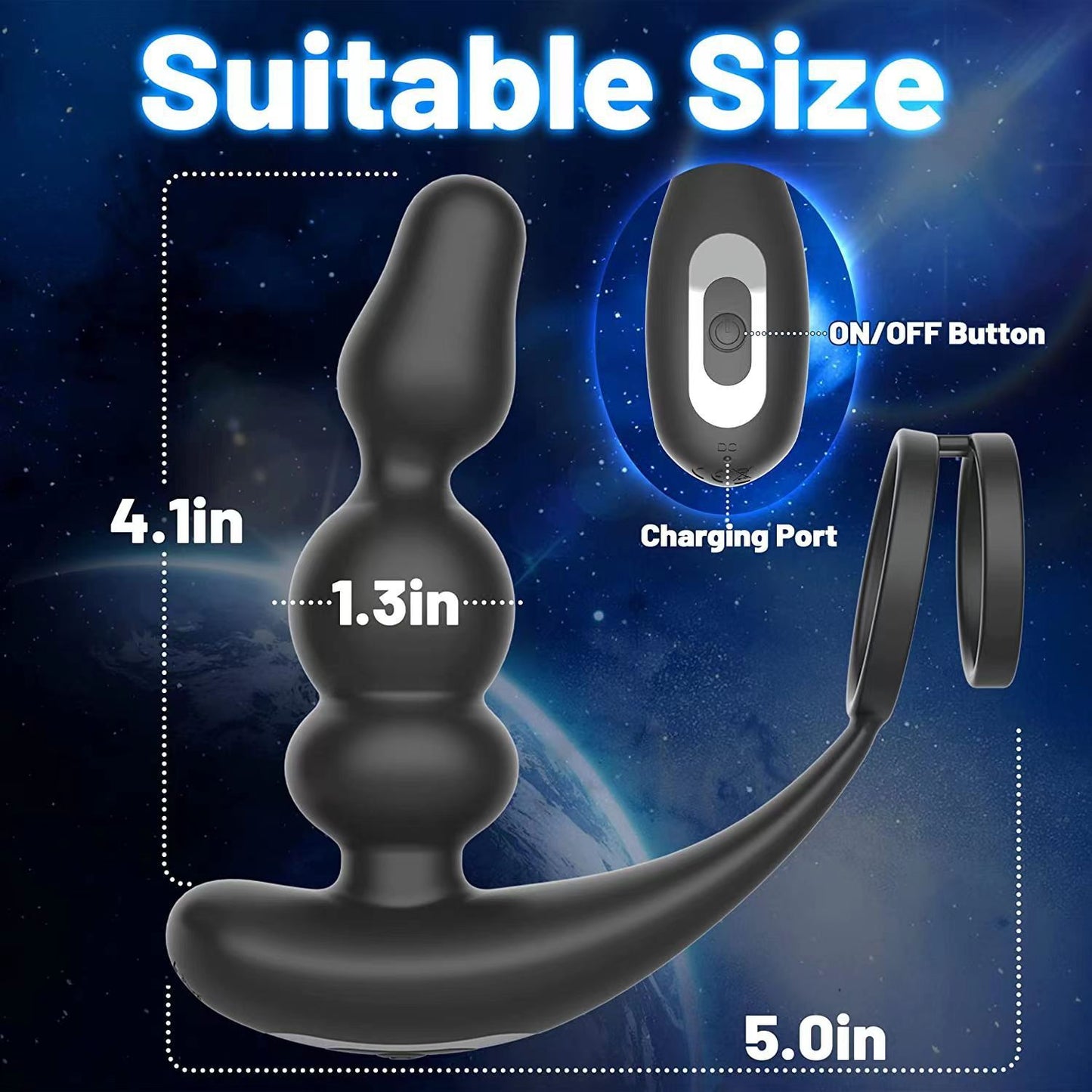 Wireless Remote Control Double Ring Rotating Prostate Massager – Black Silicone