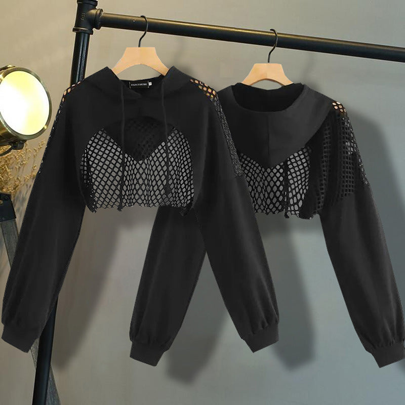 Women's Patchwork Cropped Loose Sports Hoodie | Casual Athletic Pullover