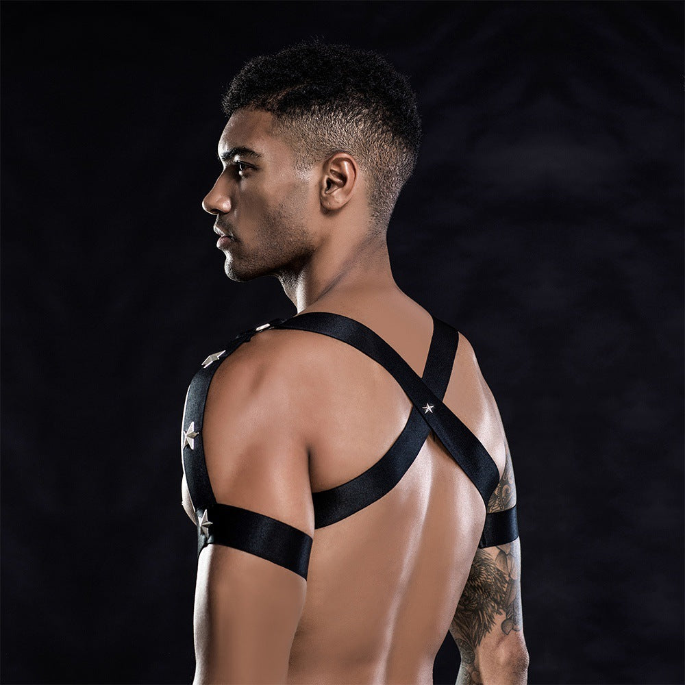 Men’s Erotic Bondage Suit - Adjustable Nightclub Lingerie Outfit in Polyester