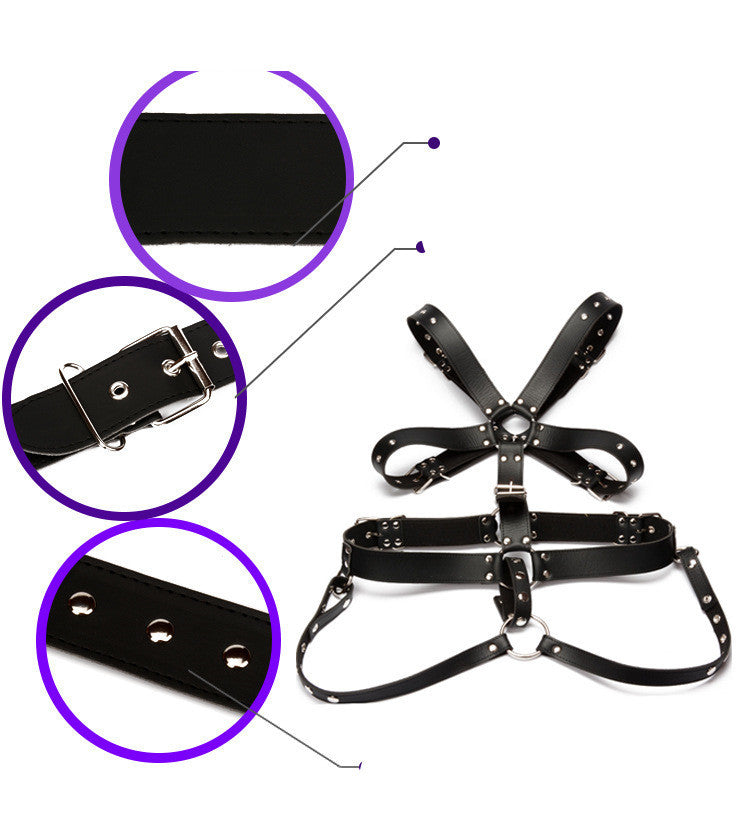 Seductive Black Bondage Erotic Clothing with Double-Sided Rivets