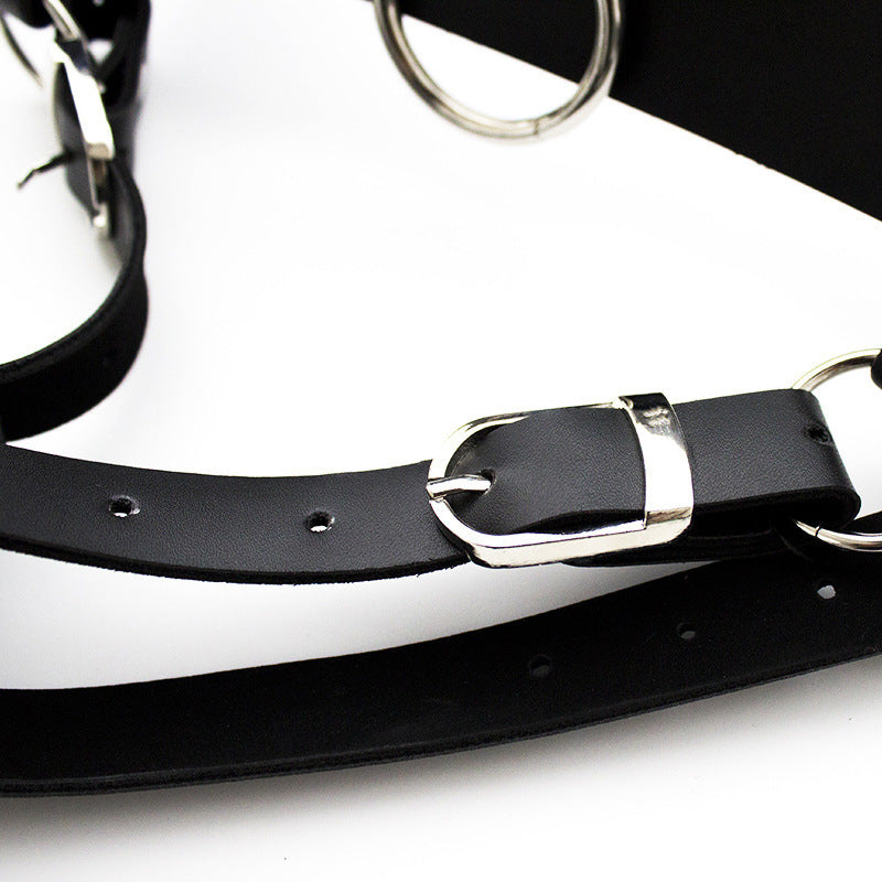 Adult Black Leather Bondage Panties with Vibrator | Flirting Chastity Wear