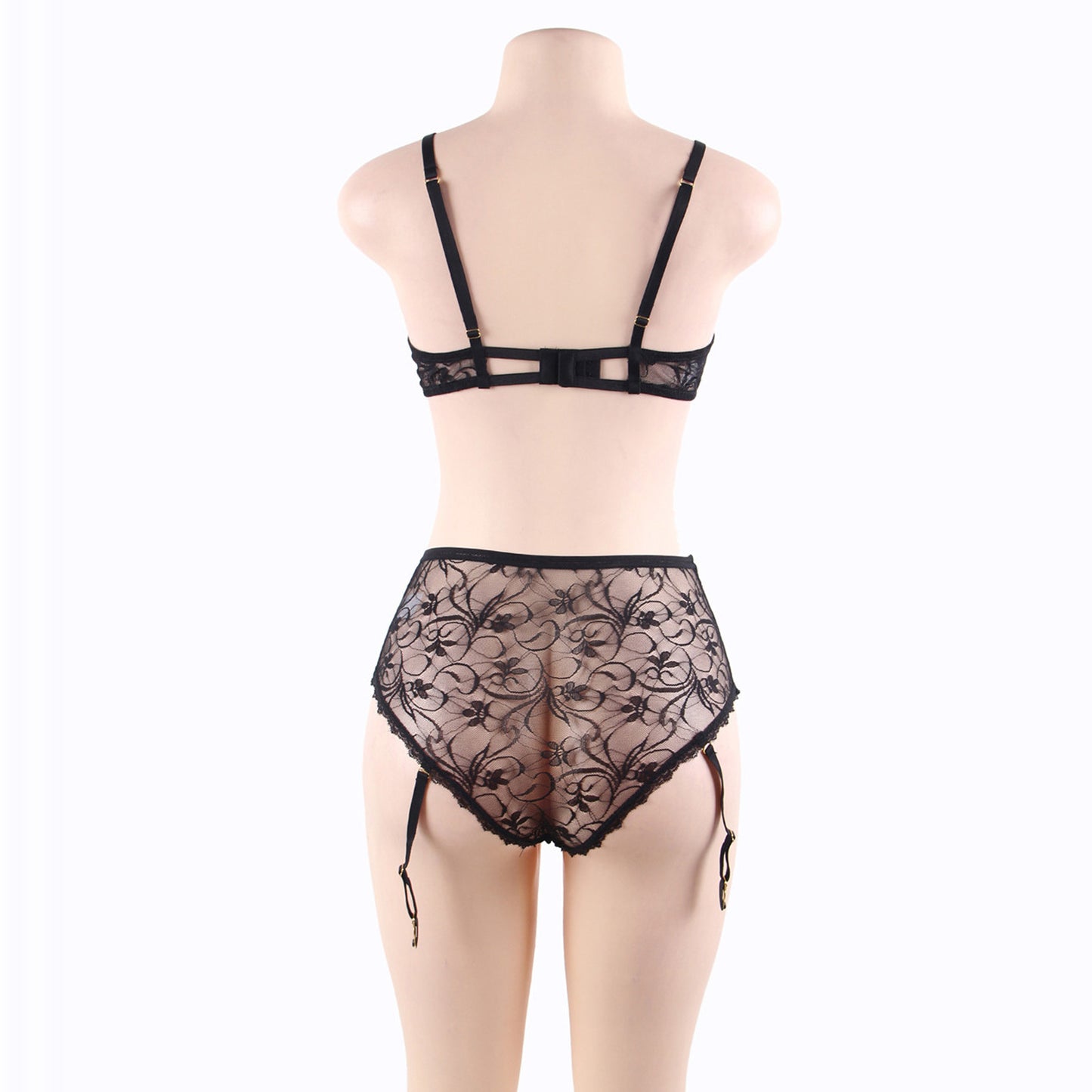 Large Size Lace Steel Ring Bra & Garter Panties Set – Sexy Polyester Lingerie for Women