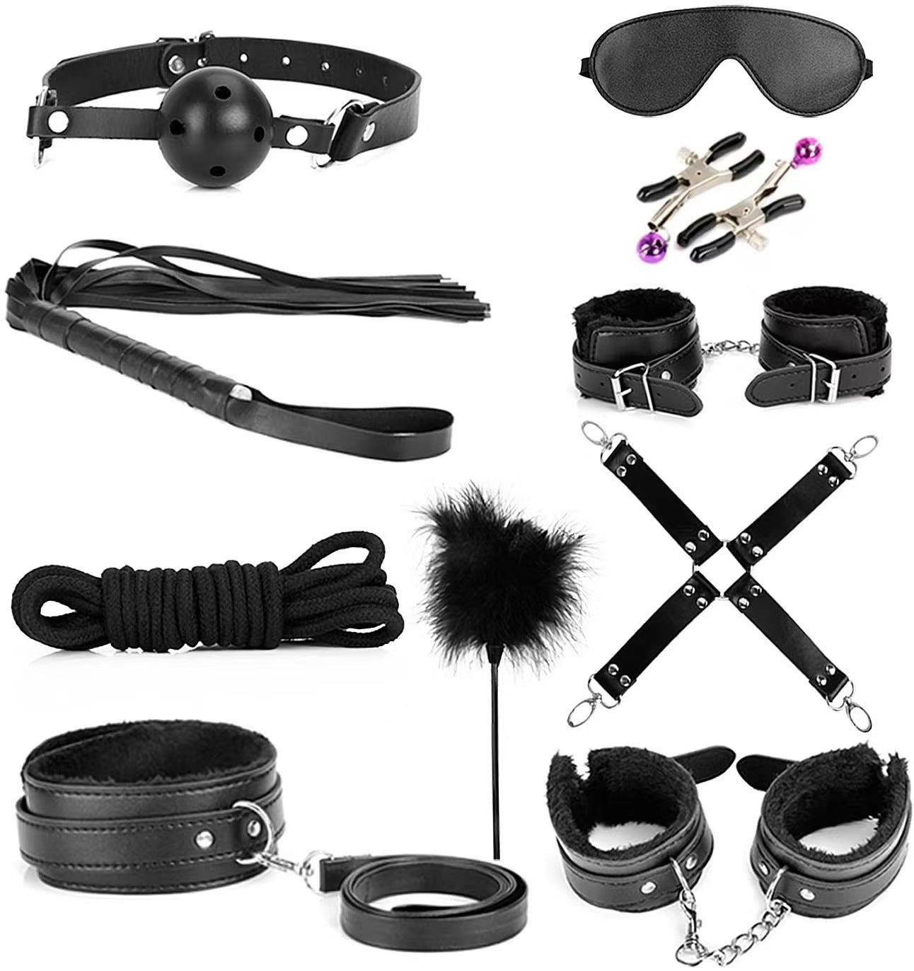 Deluxe Plush Leather 11-Piece Bondage Kit