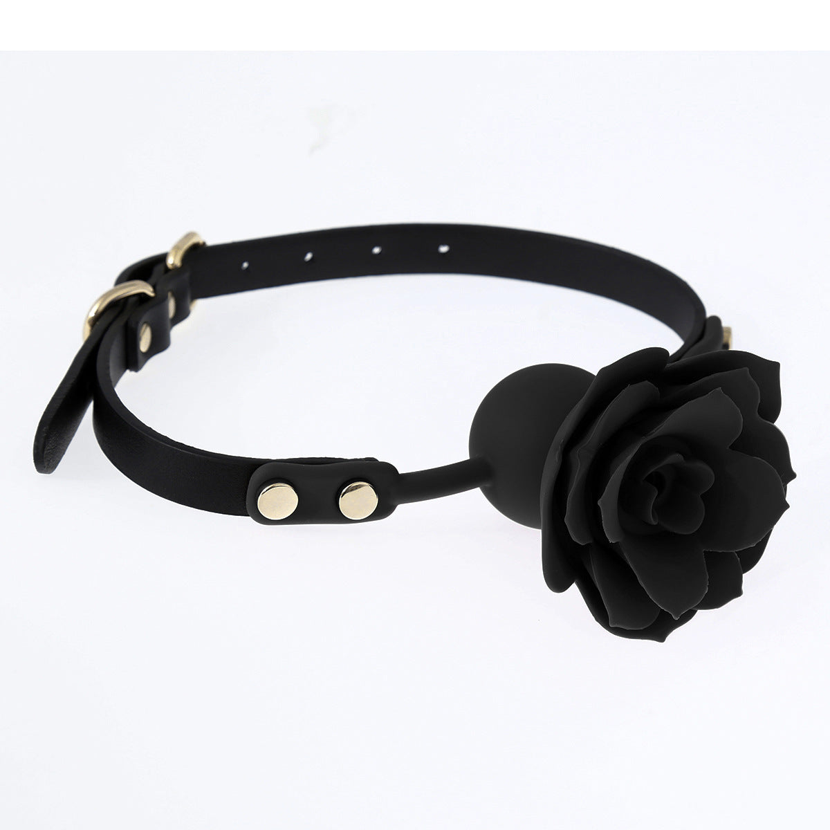 Adjustable Rose Mouth Ball Gag – Silicone and PU Toy in Multiple Colors