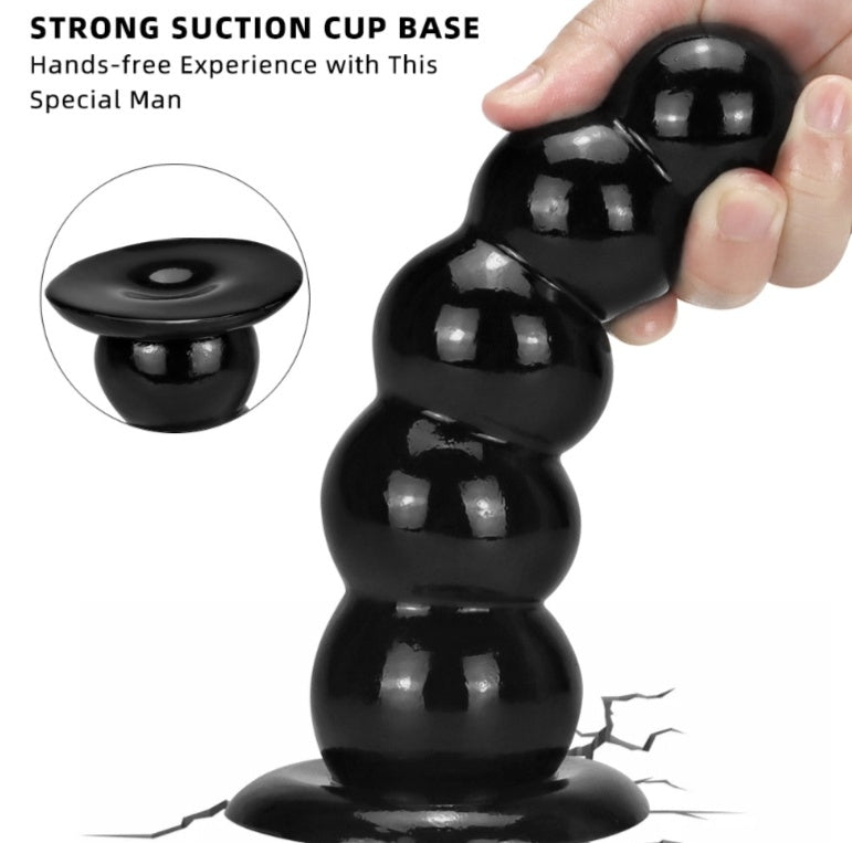 Oversized Tower Sucker Soft Pull Beads Butt Plug – Thick Black PVC Anal Toy