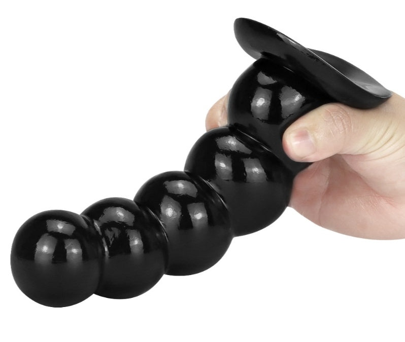 Oversized Tower Sucker Soft Pull Beads Butt Plug – Thick Black PVC Anal Toy