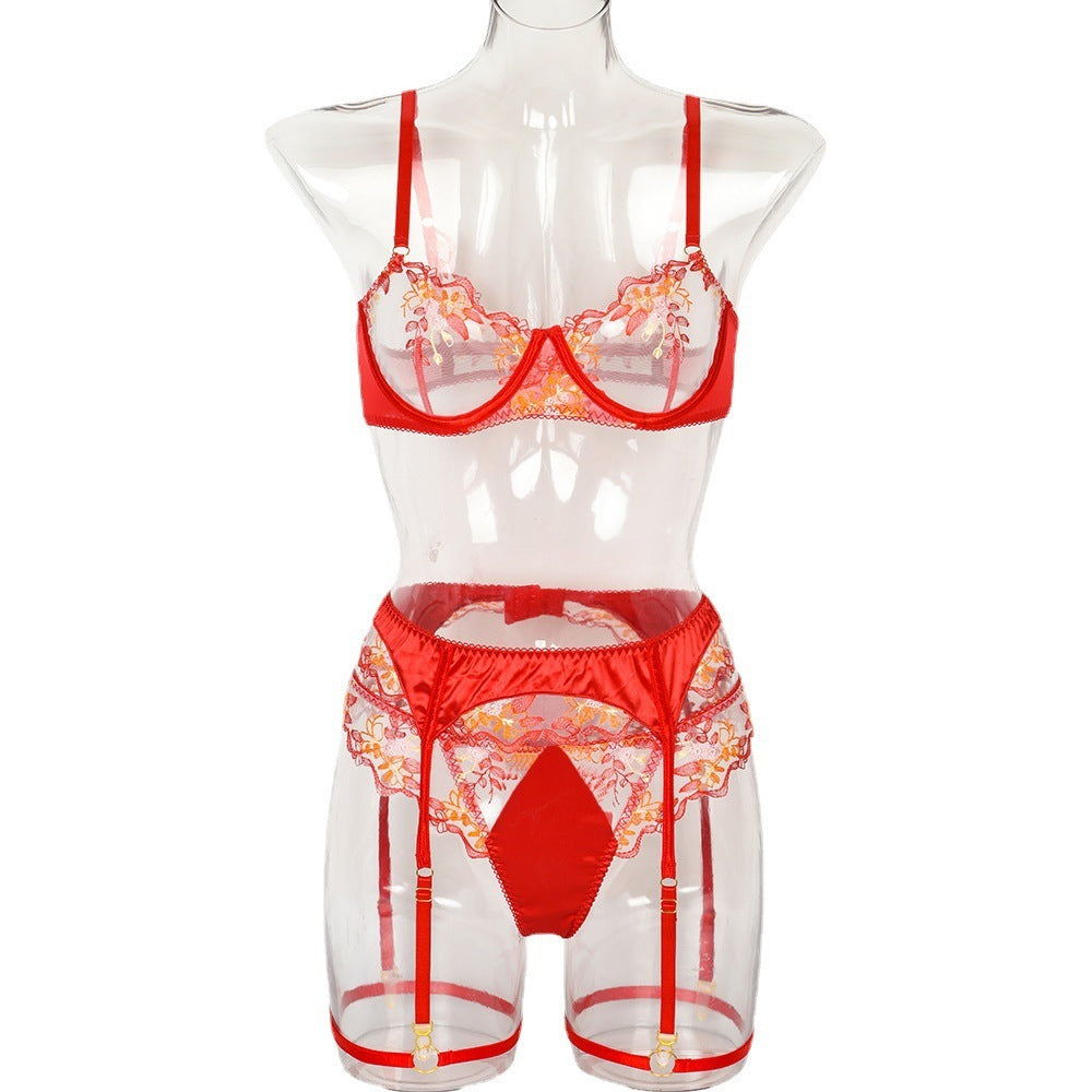 Red Satin Embroidery Patchwork Underwear – Christmas & New Year Lingerie