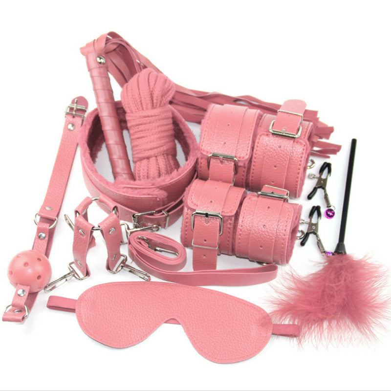 Ultimate 10-Piece Plush Bondage Set – Black PU Leather Erotic Kit