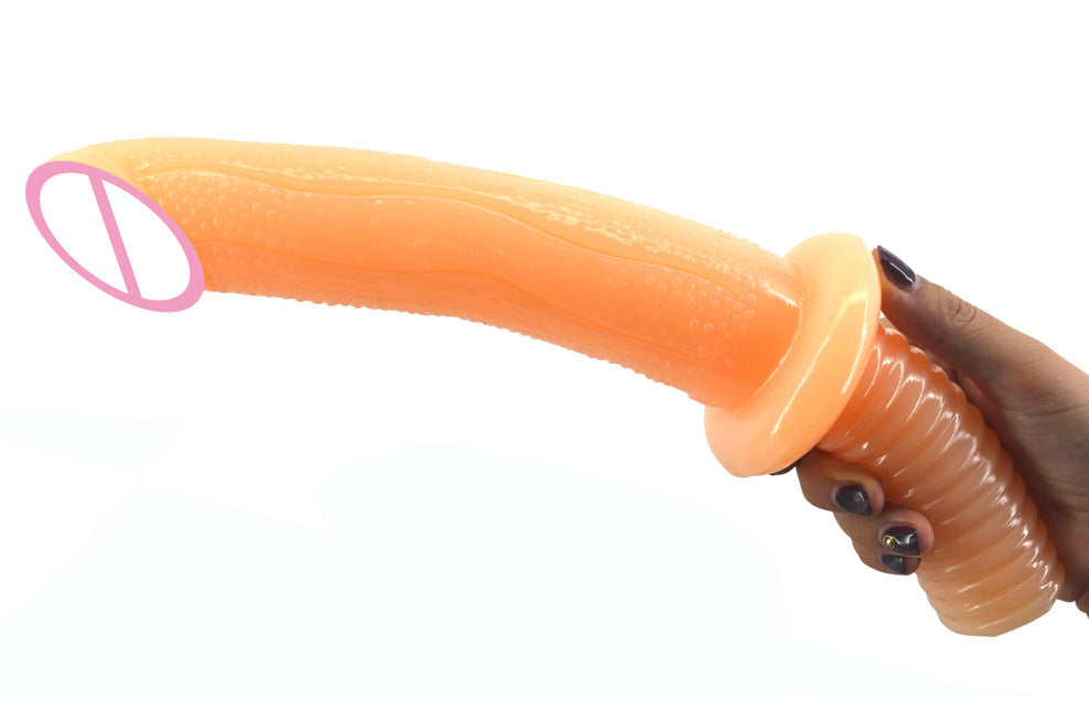 Double-Headed Handle Skin-Simulation Dildo - Black, Flesh, Latin Purple Colors