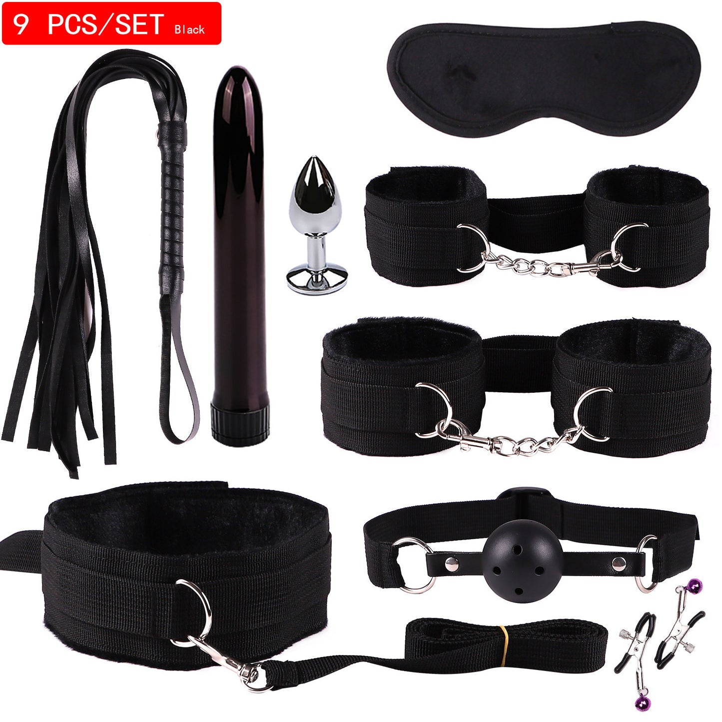 Plush Bondage Nylon Leather Suit Set | Ultimate 11-Piece BDSM Kit