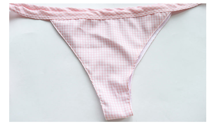 Lingerie Halter Strap Plaid Lace Bikini – White Sheer Perspective Set