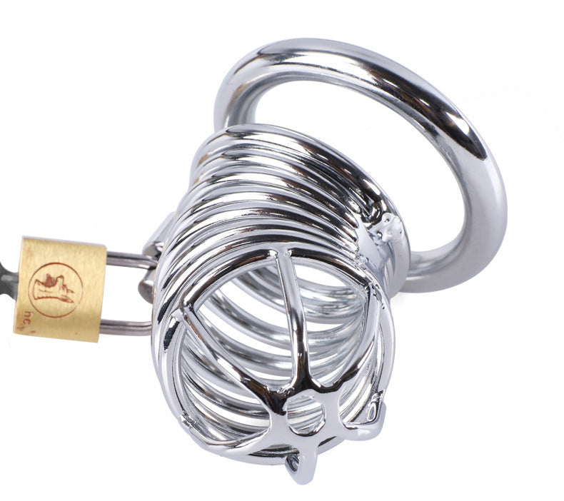 Red Chrome Male Chastity Belt Device – Secure Metal Lock & Bird Cage Design, Multiple Ring Sizes
