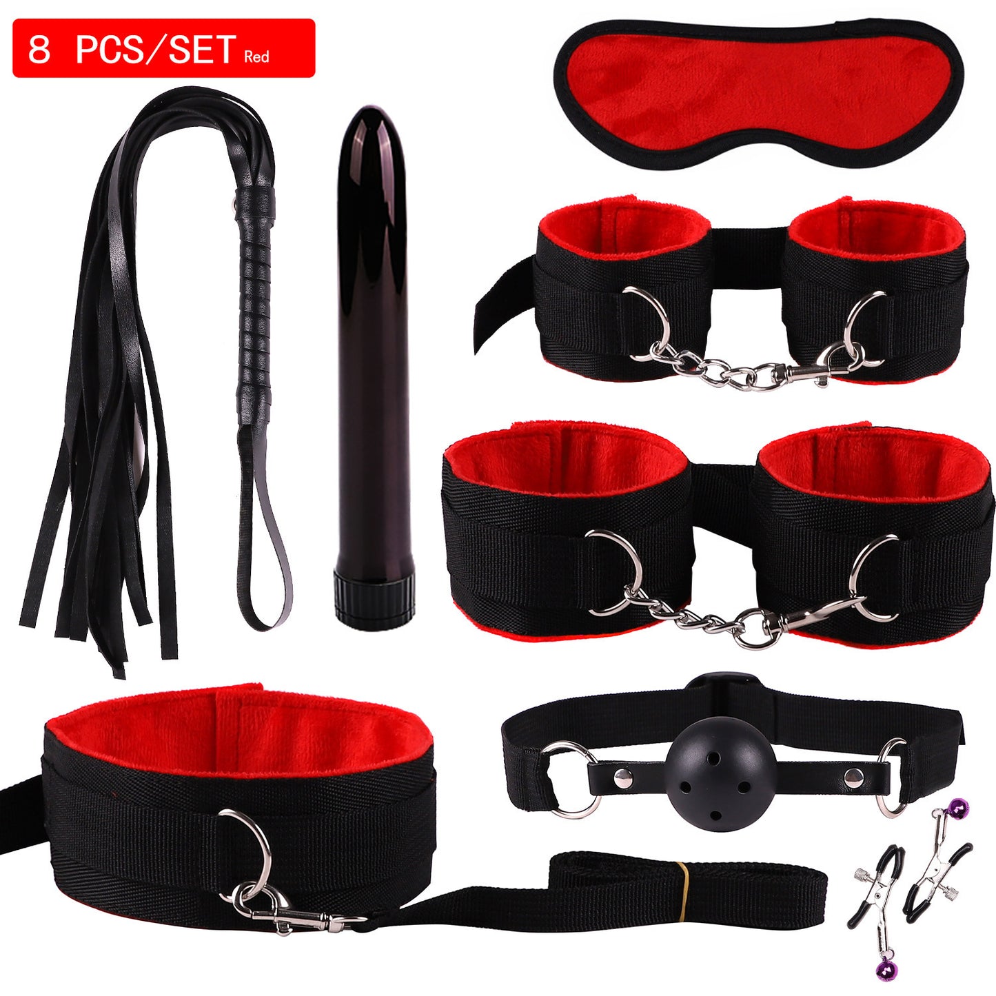 Plush Bondage Nylon Leather Suit Set | Ultimate 11-Piece BDSM Kit