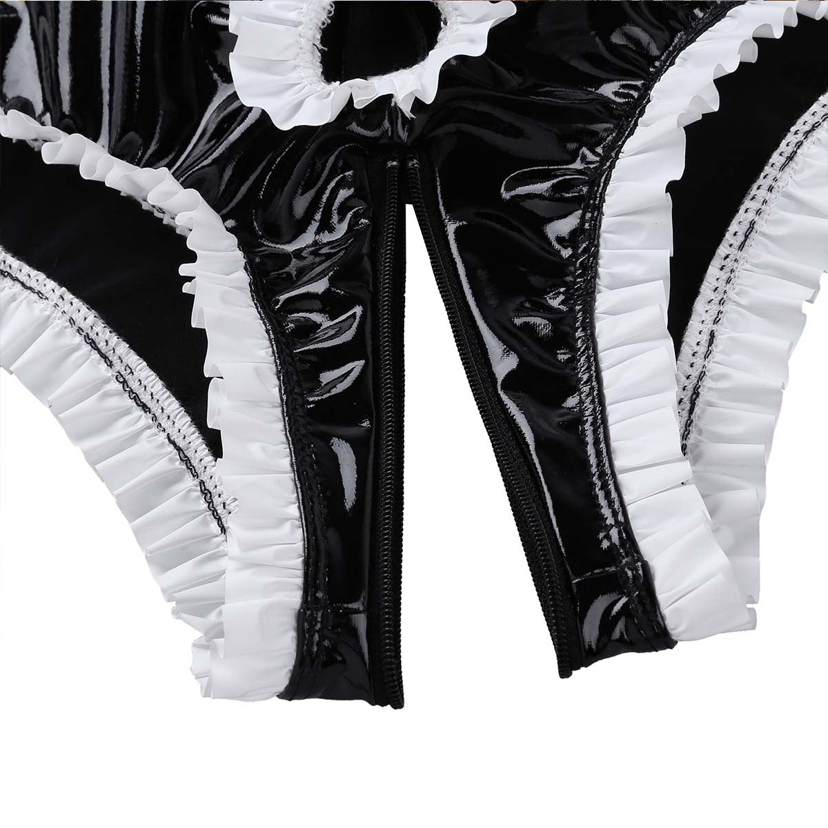 Maid Costume Cosplay Sissy Latex Underwear for Men - Black & Gray