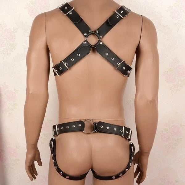Seductive Black Bondage Erotic Clothing with Double-Sided Rivets