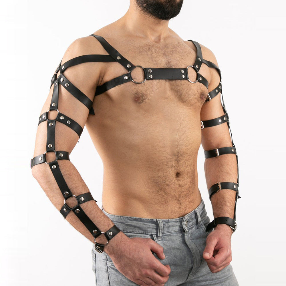 Men's PU Leather Arm and Shoulder Strap Costume – Performance Wear for Intimate Play