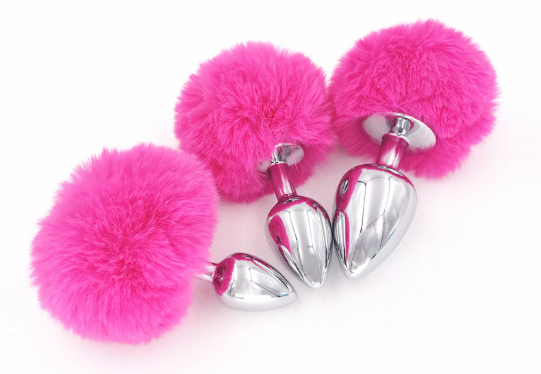 Rabbit Tail Metal Anal Plug – 3x7 cm for Women, Available in Black, Pink, White, Red