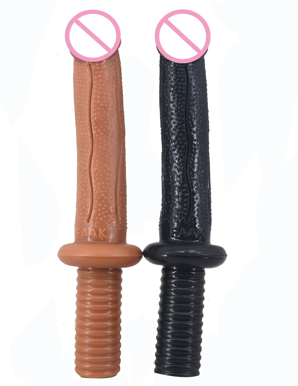 Double-Headed Handle Skin-Simulation Dildo - Black, Flesh, Latin Purple Colors