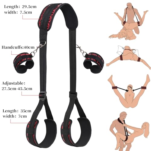 Sex Bondage BDSM Kit, Bed Restraints Set with Handcuffs Neck to Thigh/Ankle, Adjustable Leg Straps&Handcuffs for SM Adult Couples Game Play, Sex Toy for Women Beginner Leg Straps Tie Set Rope