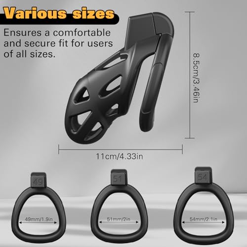 Male Chastity Cage, Large Chastity Device with 3 Sizes Rings and Invisible Lock for Man Penis Exercise Bondage Gear & Accessories Lightweight Adult Sex Toys