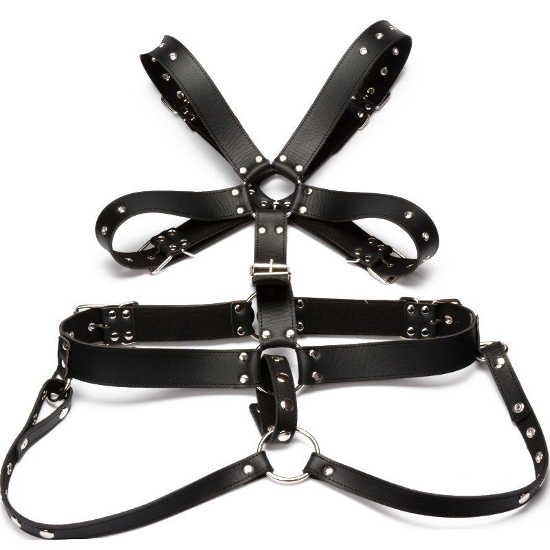 Seductive Black Bondage Erotic Clothing with Double-Sided Rivets