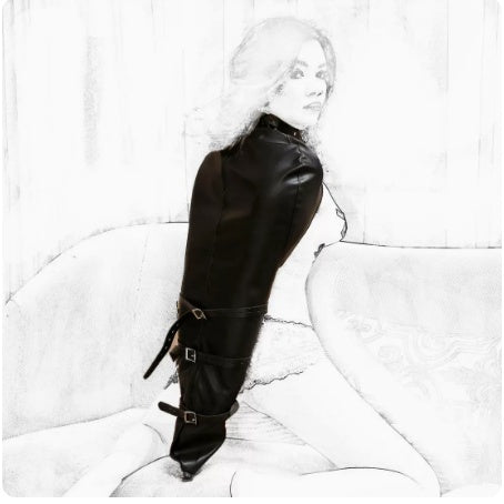 Black PU Leather Forced Bed Bondage Jacket - Premium Erotic Sex Tool