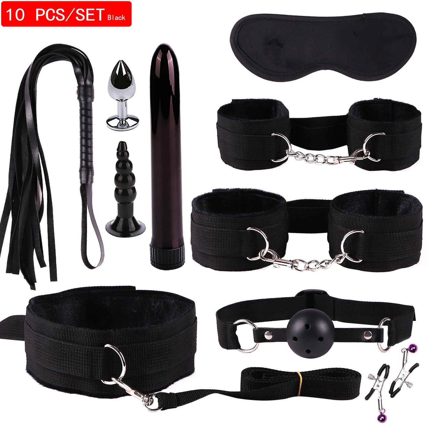 Plush Bondage Nylon Leather Suit Set | Ultimate 11-Piece BDSM Kit