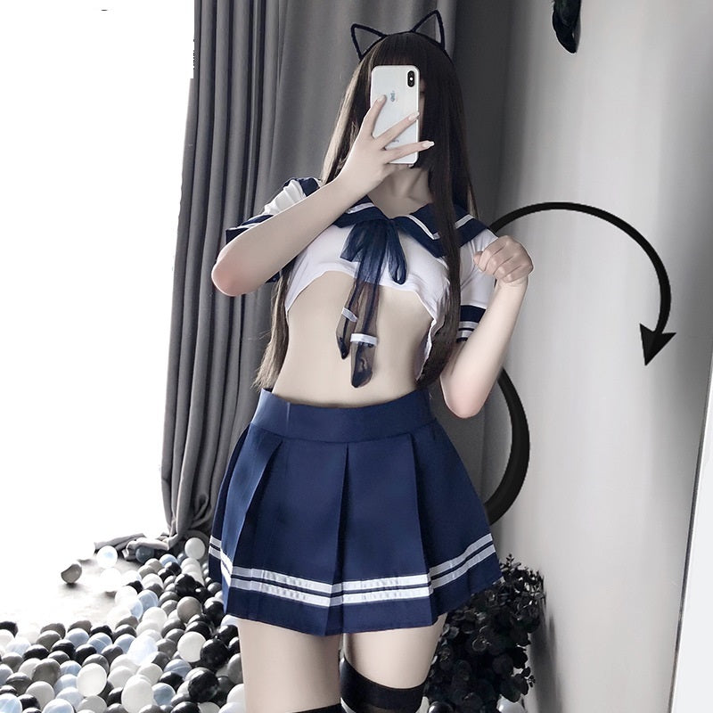 Student Split Short-Sleeved Pleated Skirt Sailor Uniform Suit | Cosplay Outfit for Women