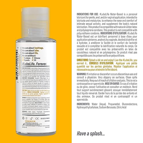 Lube Life Water-Based Personal Lubricant, Lube for Men, Women and Couples, Non-Staining, 8 Fl Oz