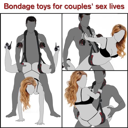 Sex Bondage BDSM Kit, Bed Restraints Set with Handcuffs Neck to Thigh/Ankle, Adjustable Leg Straps&Handcuffs for SM Adult Couples Game Play, Sex Toy for Women Beginner Leg Straps Tie Set Rope