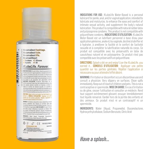 Lube Life Water-Based Personal Lubricant, Lube for Men, Women and Couples, Non-Staining, 8 Fl Oz