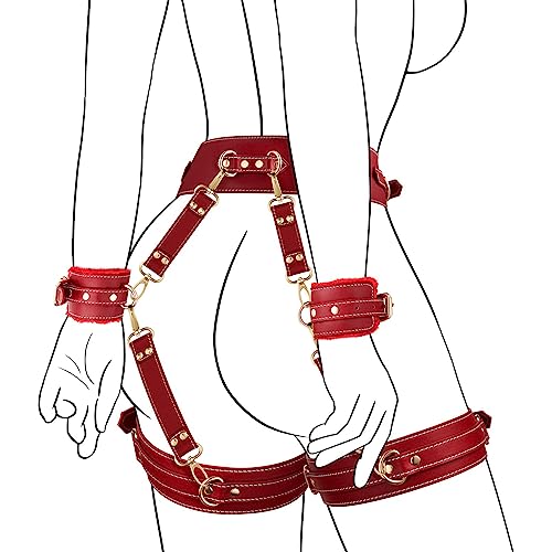 Sex Bondage BDSM Kit Restraints 6PCS Sets with Adjustable Handcuffs Ankle Cuff Thigh Cuffs Blindfold Cross Strap Waist Strap Adult SM Games Sex Toys for Men Women and Couples
