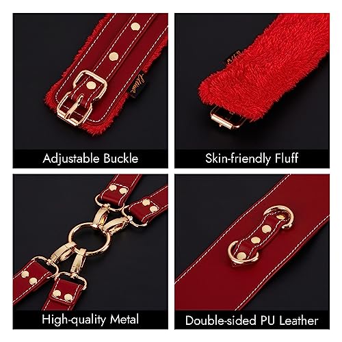 Sex Bondage BDSM Kit Restraints 6PCS Sets with Adjustable Handcuffs Ankle Cuff Thigh Cuffs Blindfold Cross Strap Waist Strap Adult SM Games Sex Toys for Men Women and Couples