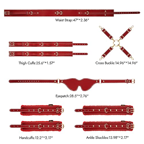 Sex Bondage BDSM Kit Restraints 6PCS Sets with Adjustable Handcuffs Ankle Cuff Thigh Cuffs Blindfold Cross Strap Waist Strap Adult SM Games Sex Toys for Men Women and Couples