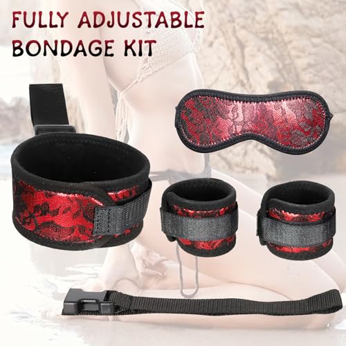 BDSM Neck to Wrist Restraints Bondage Set - Behind Back Handcuffs Collar with Blindfold Adjustable Bondage Set Bed SM Games Play Sex Toys for Couples
