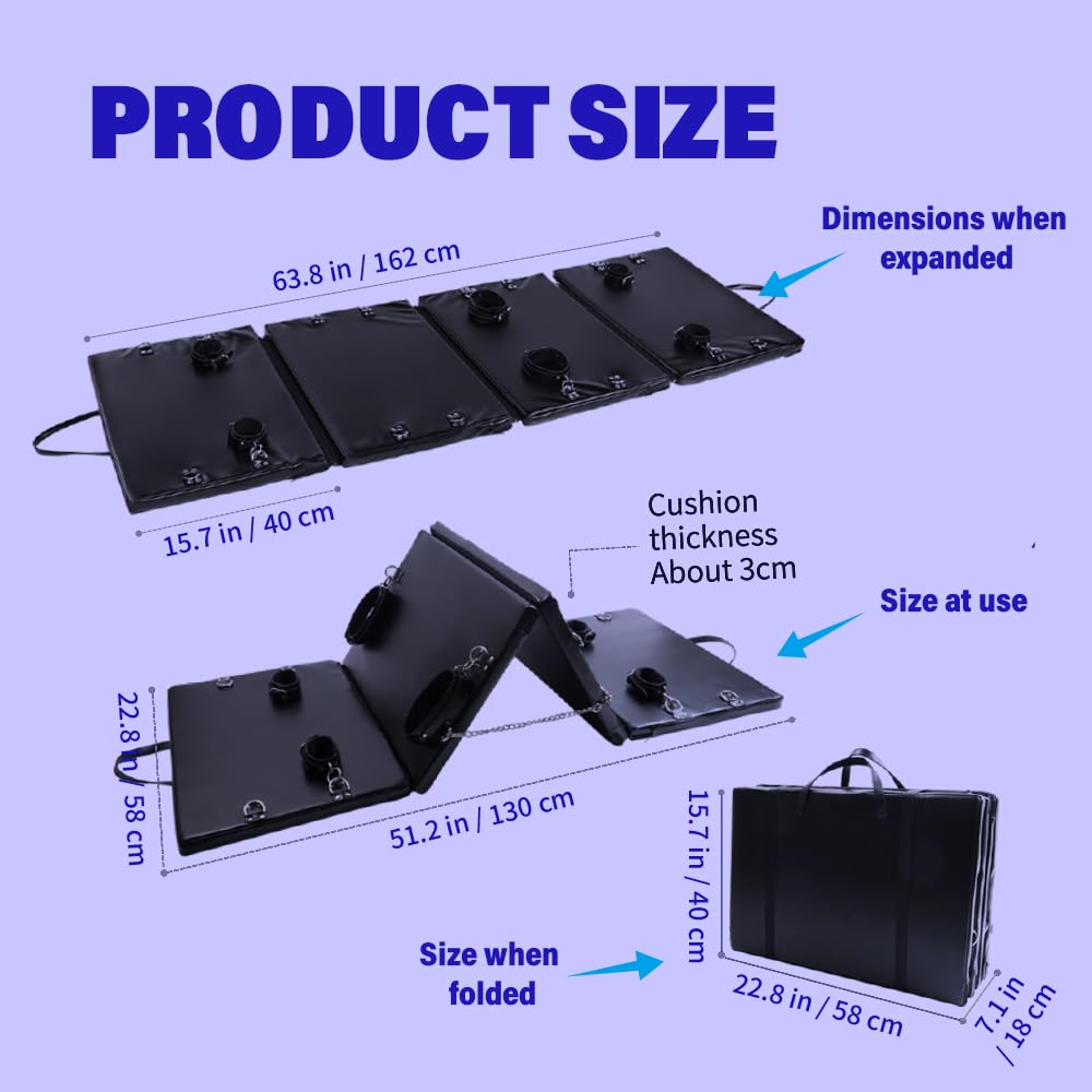 Sex Bondage Restraint BDSM Sex Furniture PU Leather Fetish Restraints System Portable Collapsible Sex Bed Sex Toys for Men Couples Adult Bondage Gear with Handcuffs Ankle Cuffs