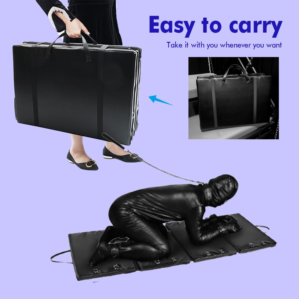 Sex Bondage Restraint BDSM Sex Furniture PU Leather Fetish Restraints System Portable Collapsible Sex Bed Sex Toys for Men Couples Adult Bondage Gear with Handcuffs Ankle Cuffs