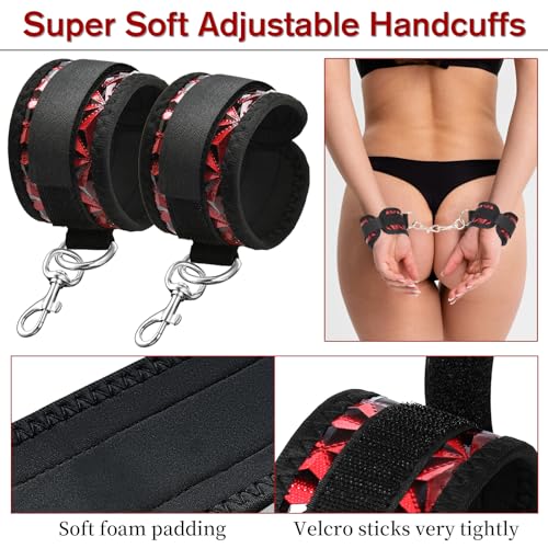 Sex Bondage BDSM Kit, Bed Restraints Set with Handcuffs Neck to Thigh/Ankle, Adjustable Leg Straps&Handcuffs for SM Adult Couples Game Play, Sex Toy for Women Beginner Leg Straps Tie Set Rope