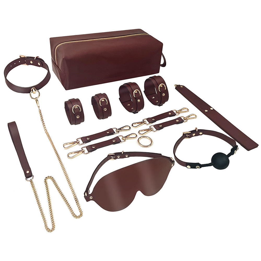 Deluxe 9-Piece Bondage Set: Leather and Silicone Essentials in Black and Maroon