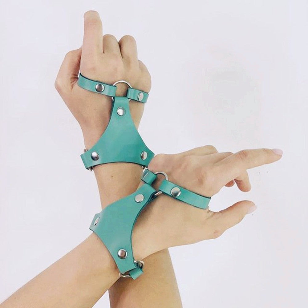 Harajuku-Inspired Green Leather Suspender Suit - Sexy European & American Style Three-Piece Set