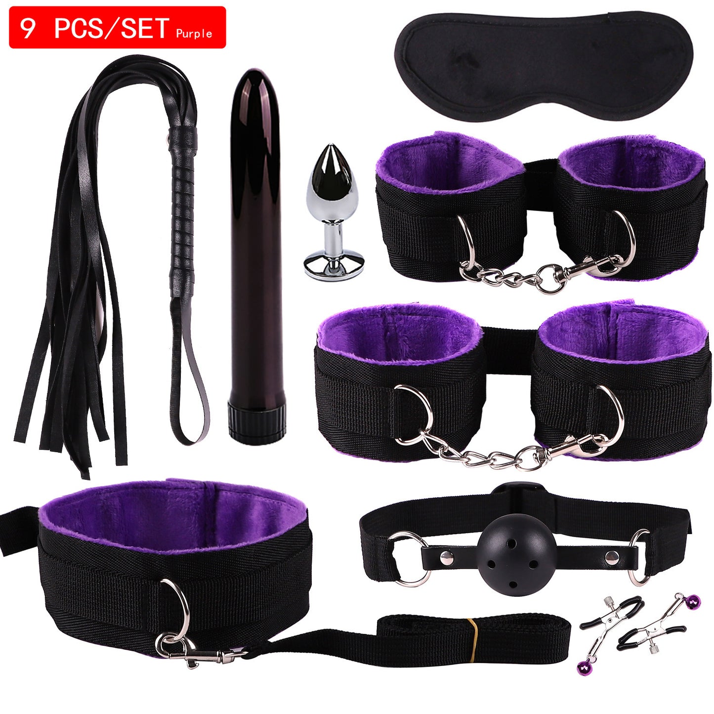 Plush Bondage Nylon Leather Suit Set | Ultimate 11-Piece BDSM Kit