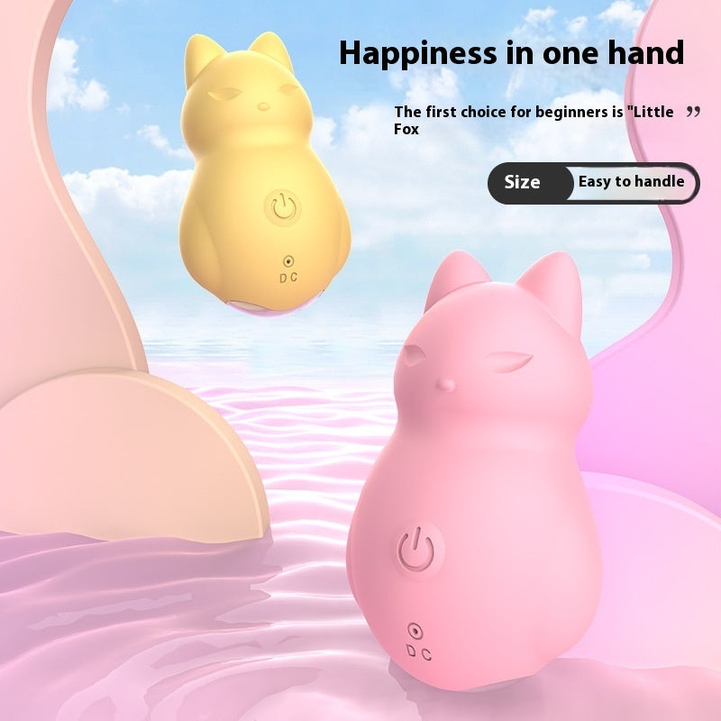Charming pink and yellow fox-shaped vibrators, designed for easy handling and intimate pleasure. The image promotes 'Happiness in one hand,' making it a perfect choice for beginners. The sleek design, combined with simplicity and user-friendliness, offers a cute and playful approach to personal pleasure.