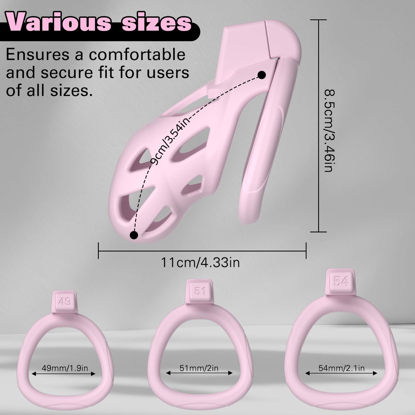 Male Chastity Cage, Large Chastity Device with 3 Sizes Rings and Invisible Lock for Man Penis Exercise Bondage Gear & Accessories Lightweight Adult Sex Toys