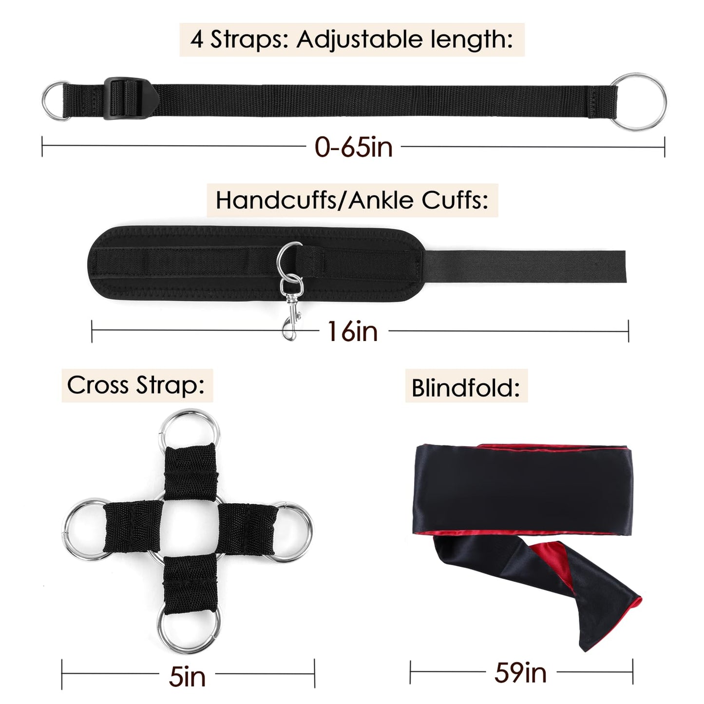 Sex Bondage Restraints BDSM Toys Set 13PCS, Bed Restraints BDSM Kit incl Sex Straps Cuffs Paddle Blindfold Nipple Clamps, Bondage Gear & Accessories Adult Couples Sex Toys for Men Women Sex Games