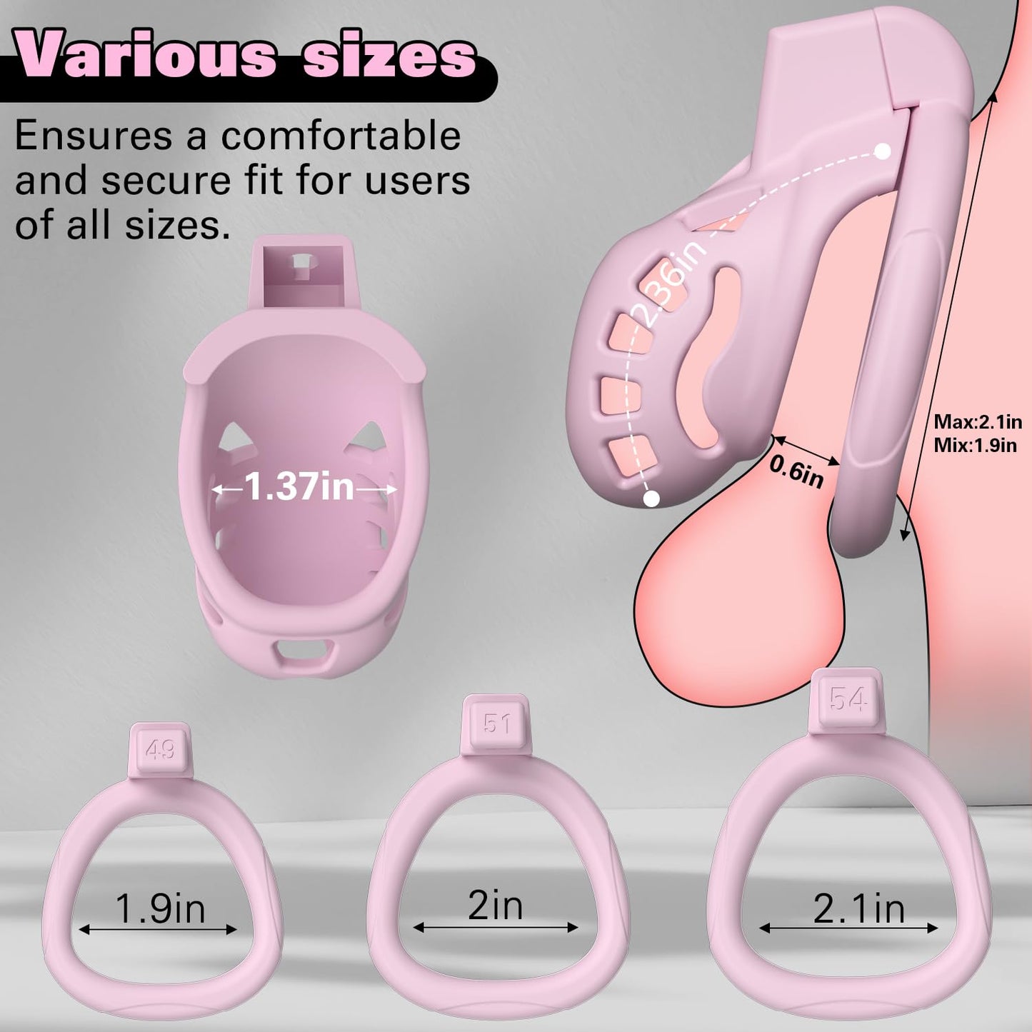 Male Chastity Cage, Large Chastity Device with 3 Sizes Rings and Invisible Lock for Man Penis Exercise Bondage Gear & Accessories Lightweight Adult Sex Toys